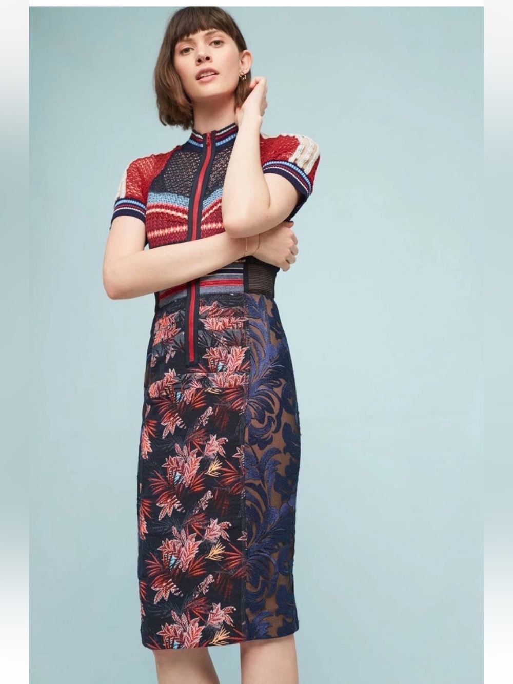 Anthropologie Byron Lars Women’s 2 Jewel Jacquard Sheath Dress Embroidered - Picture 4 of 11